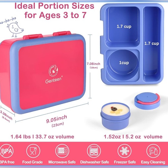 Blue and Pink Lunch Box for Kids - Picture 2 of 6